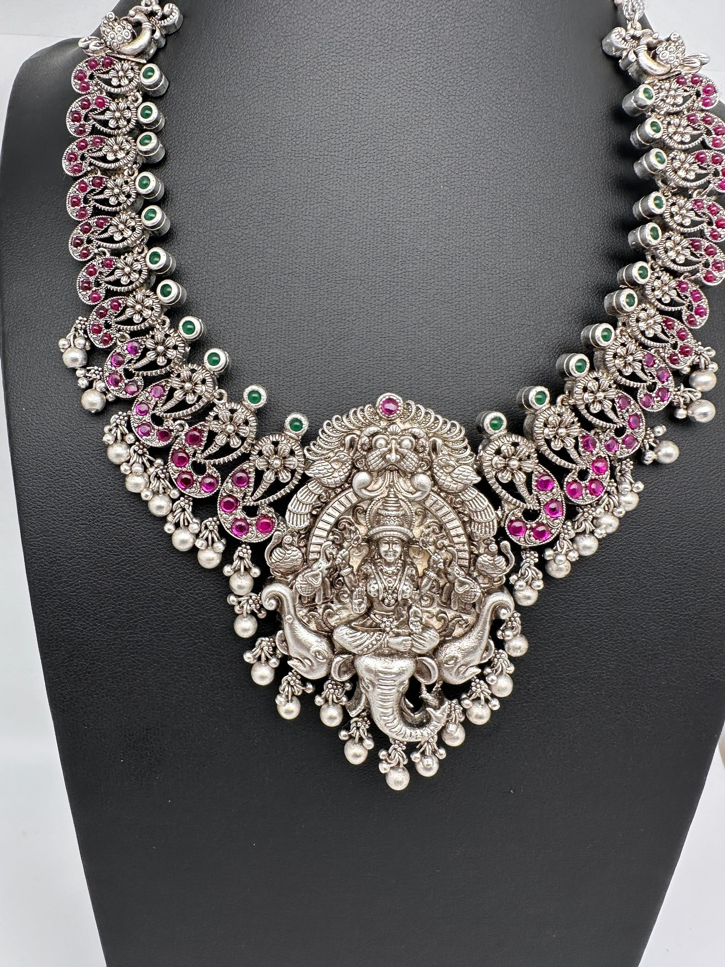 Goddess Lakshmi Eelphant Silver Replica Short Necklace