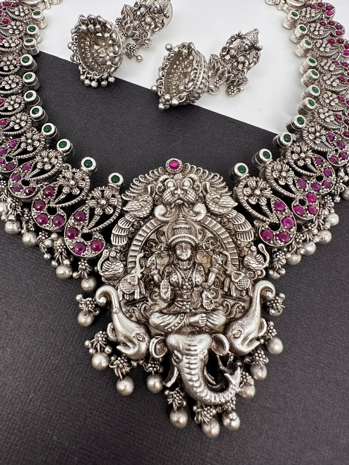 Goddess Lakshmi Eelphant Silver Replica Short Necklace