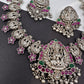 Goddess Lakshmi Potta Stones Kundan German Silver Short Necklace