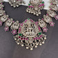 Goddess Lakshmi Potta Stones Kundan German Silver Short Necklace