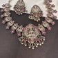 Goddess Lakshmi Potta Stones Kundan German Silver Short Necklace