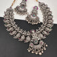 Goddess lakshmi Peacock Chandbali Stone Oxidized German Silver Necklace