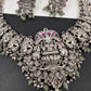 Goddess lakshmi Peacock Potta Stones Oxidized German Silver Necklace