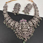 Goddess lakshmi Peacock Potta Stones Oxidized German Silver Necklace