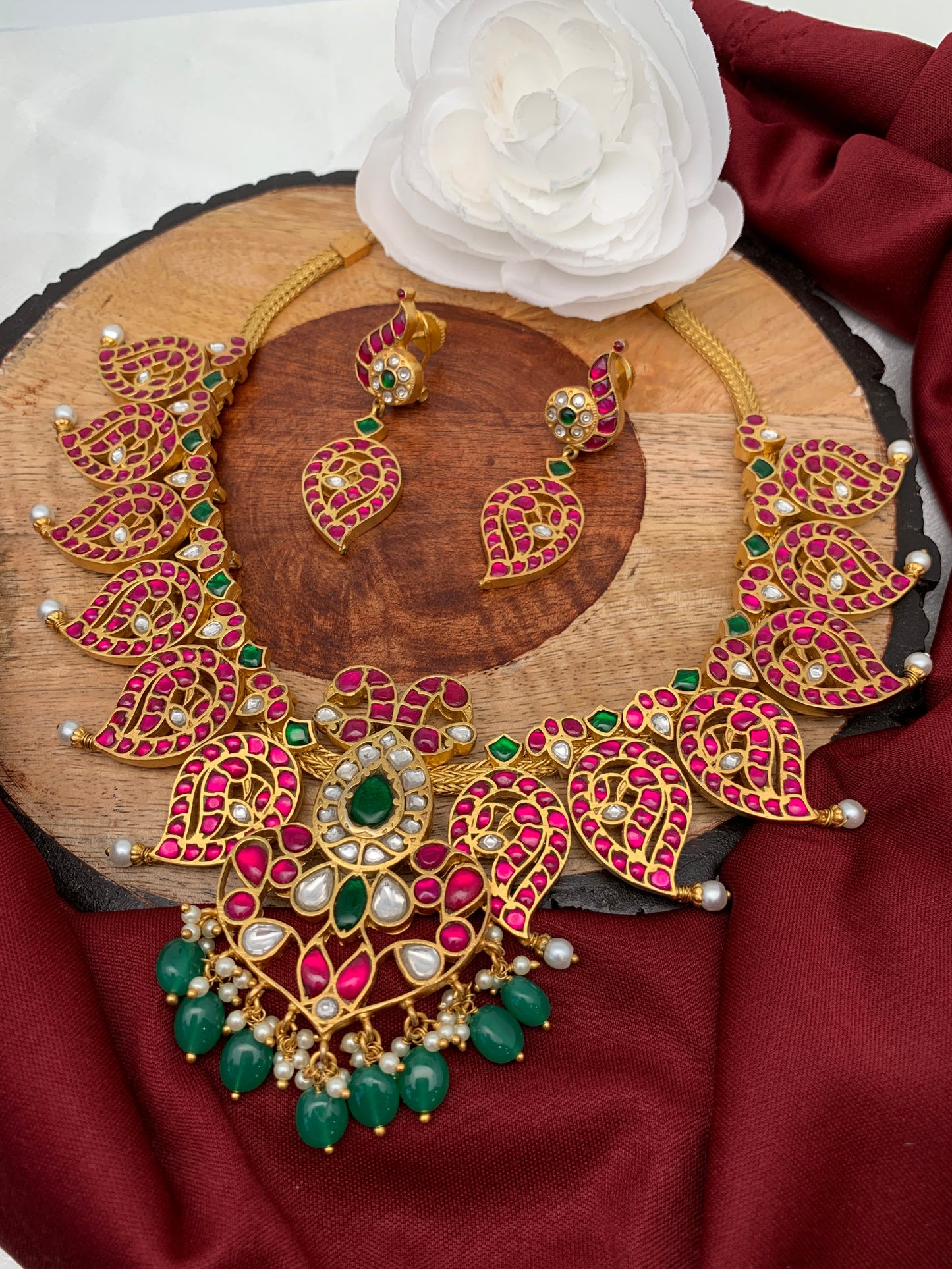 Red Jadau Kundan Mango Necklace