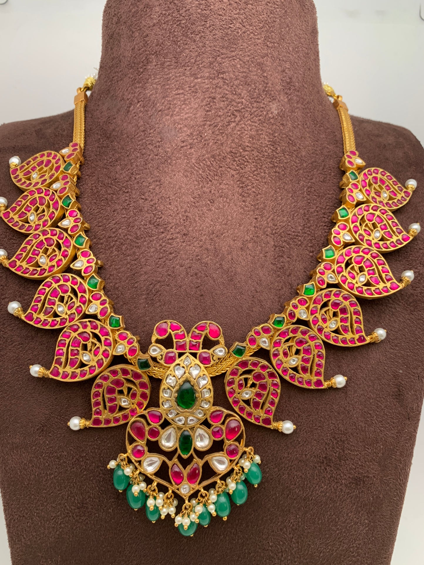 Red Jadau Kundan Mango Necklace