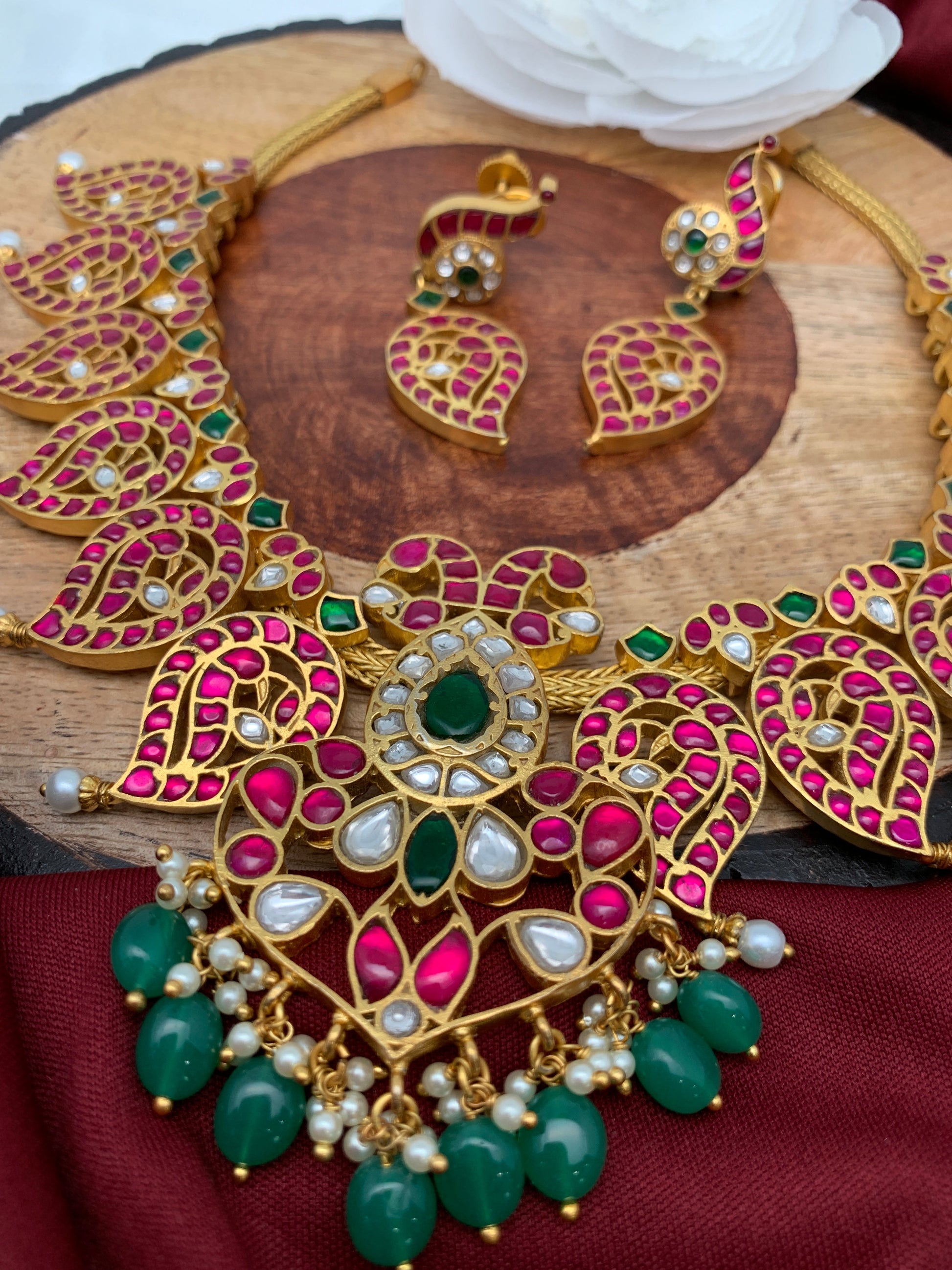 Red Jadau Kundan Mango Necklace