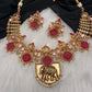 Elephant Nakshi Red Jadau Kundan Statement Neckline Necklace