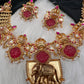 Elephant Nakshi Red Jadau Kundan Statement Neckline Necklace