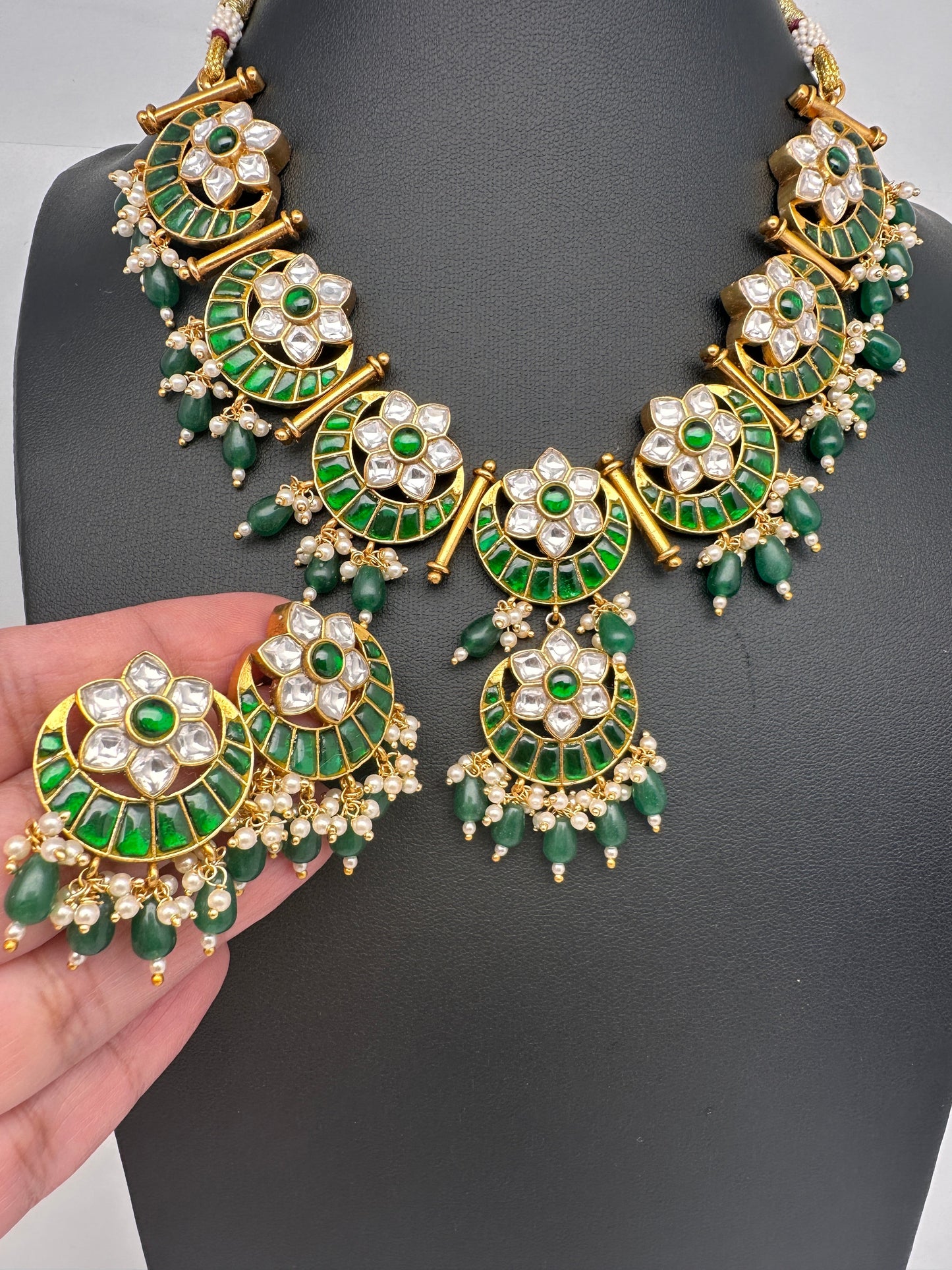 Jadau Kundan Green Floral Necklace