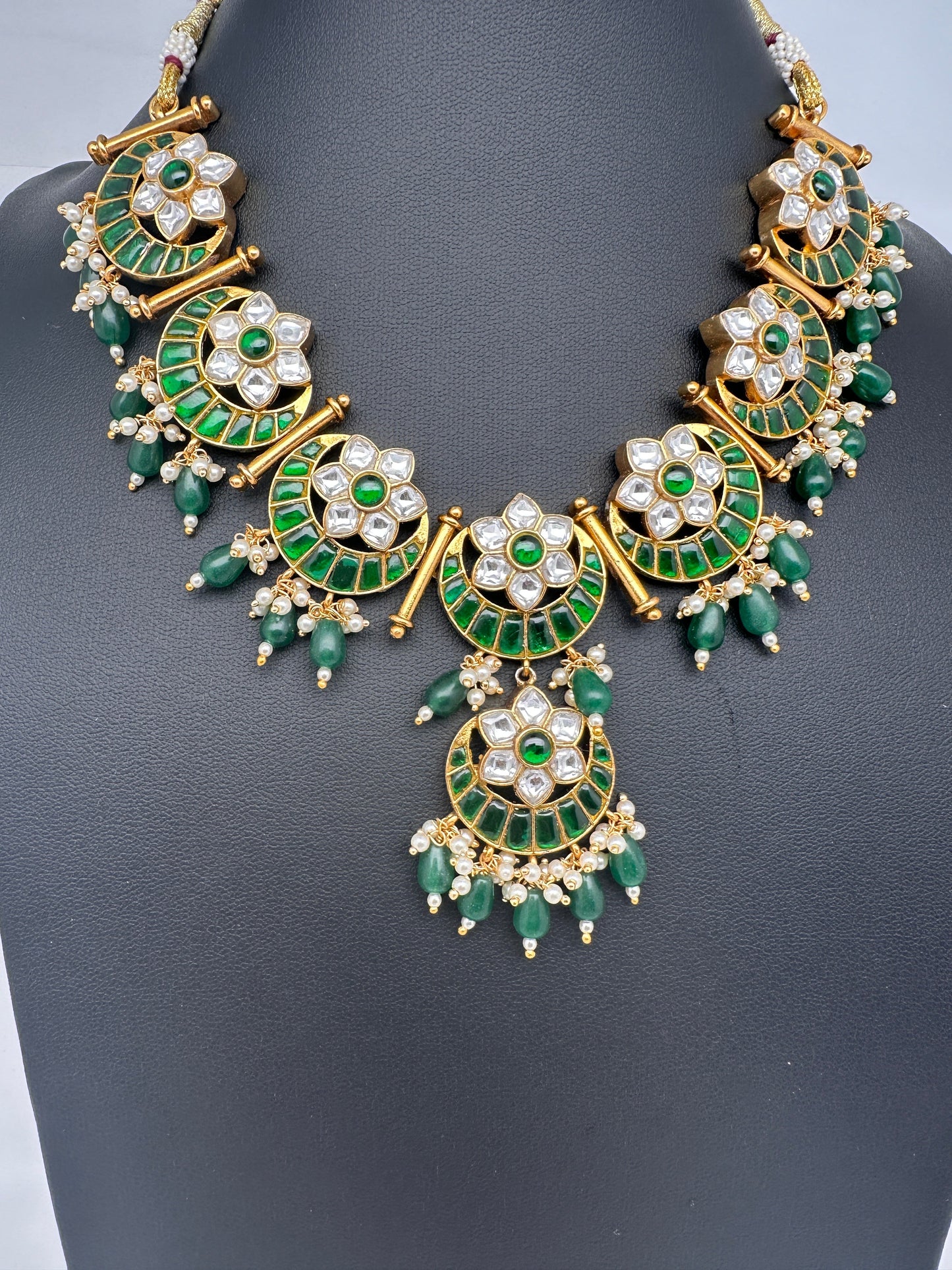 Jadau Kundan Green Floral Necklace