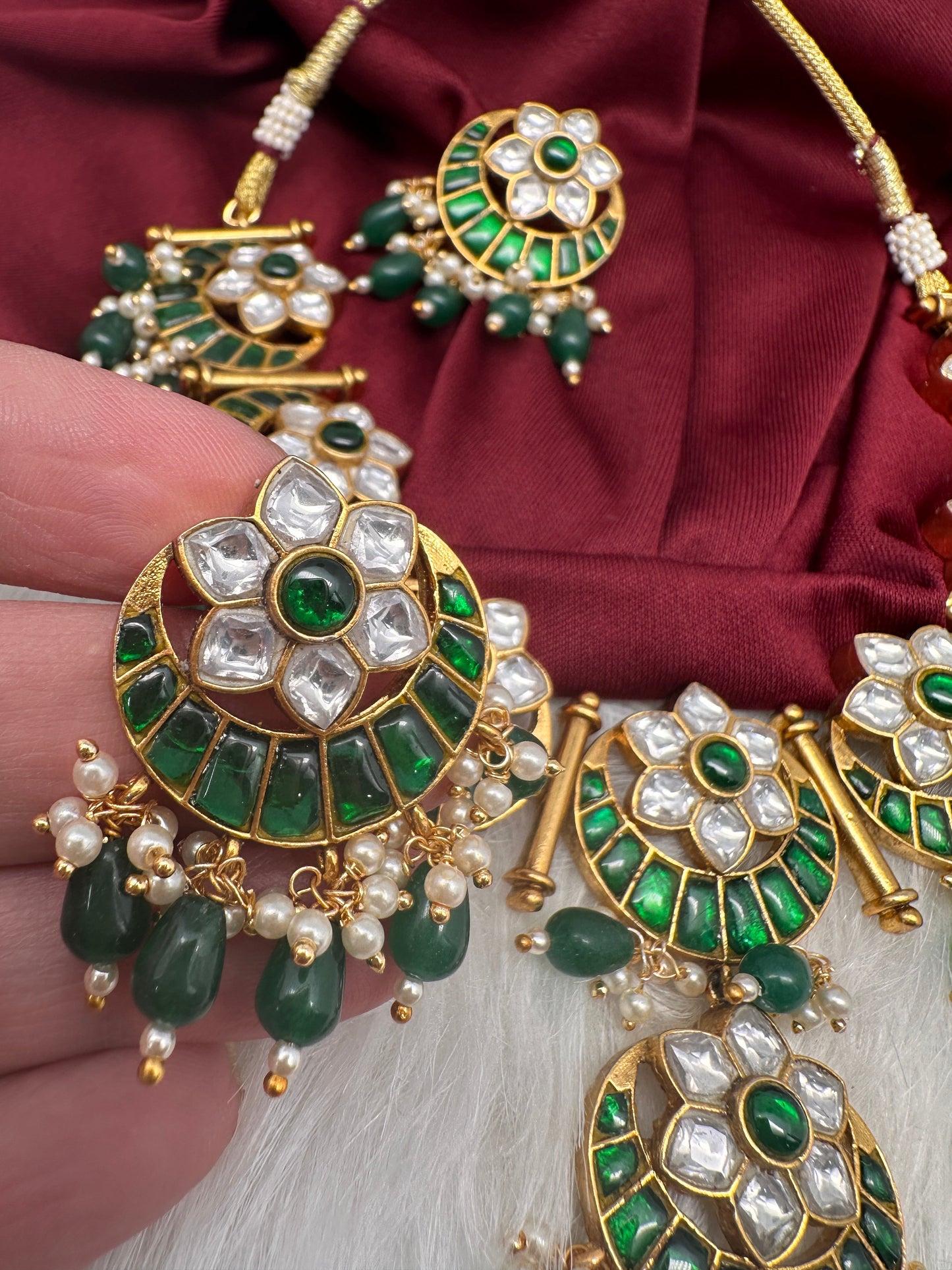 Jadau Kundan Green Floral Necklace