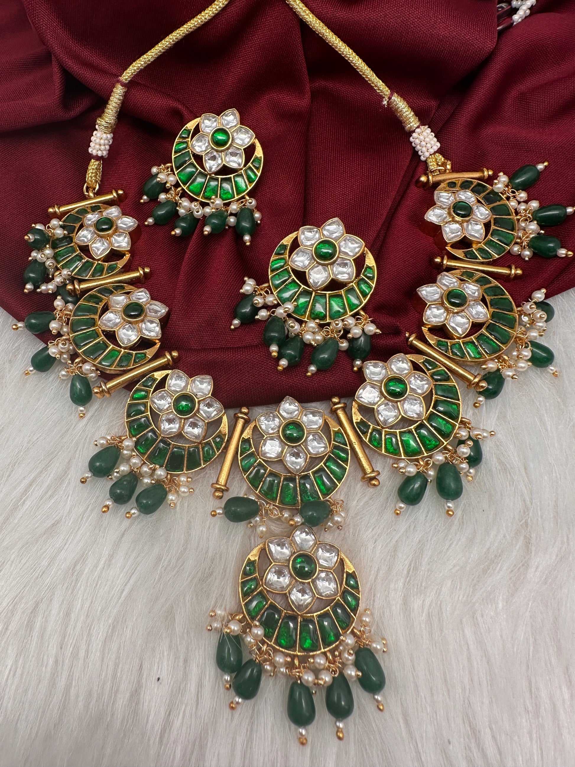 Jadau Kundan Green Floral Necklace