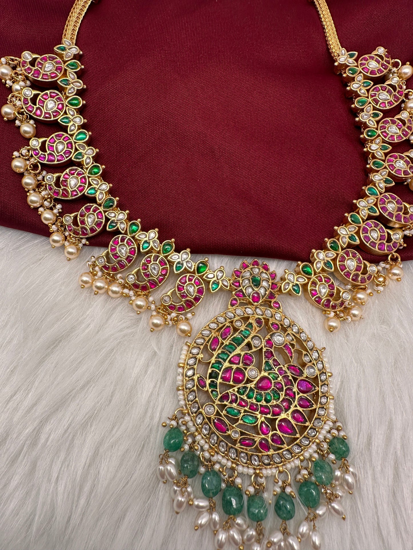 Jadau Kundan Peacock Mango MidLenght Necklace