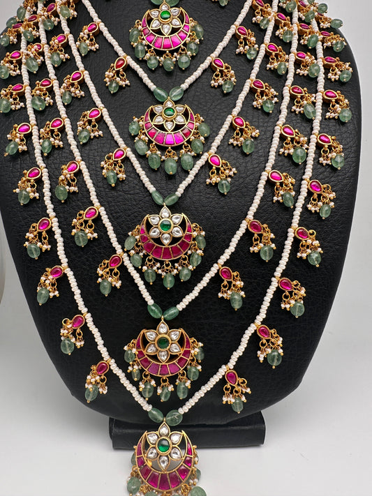 Jadau Kundan Multi Layer Panch Lada Pearl Necklace