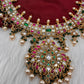 Jadau Kundan Multi Color Neckline Necklace with Emerald Beads