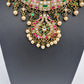 Jadau Kundan Multi Color Neckline Necklace with Emerald Beads