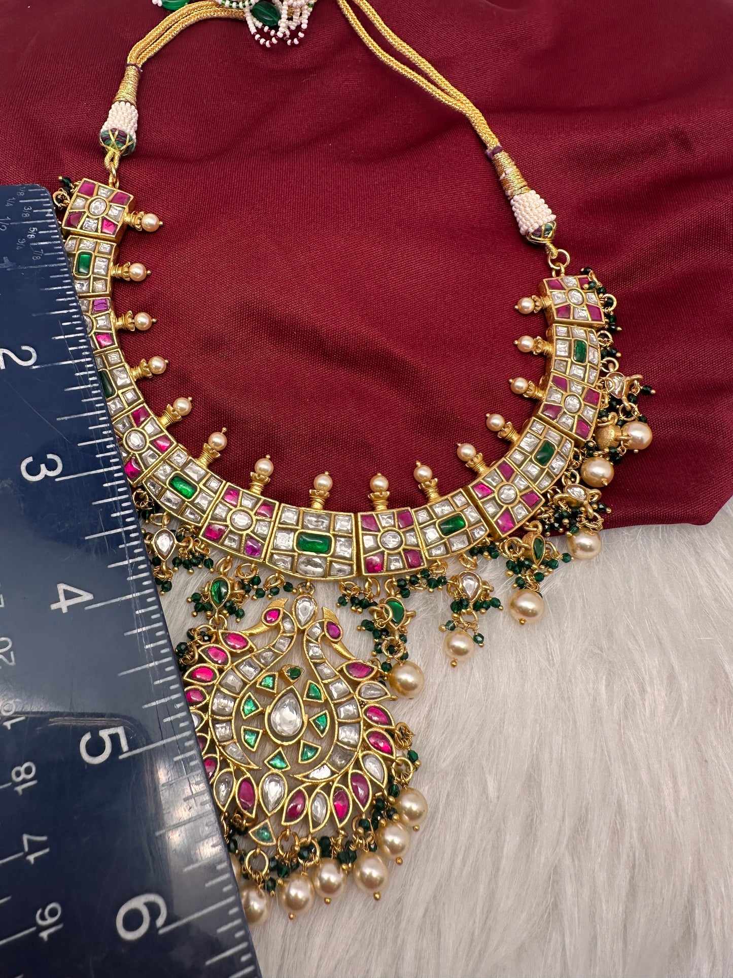 Jadau Kundan Multi Color Neckline Necklace with Emerald Beads