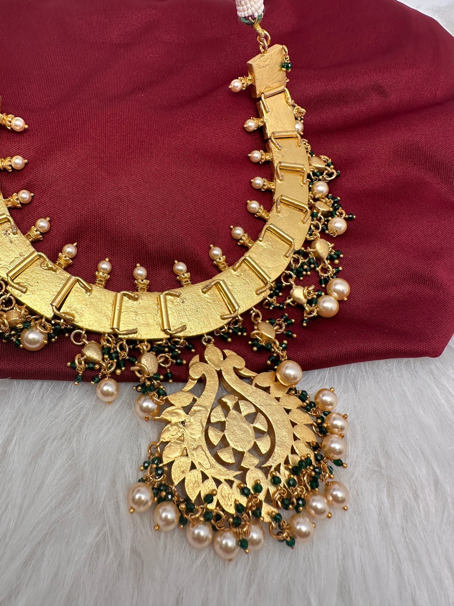 Jadau Kundan Multi Color Neckline Necklace with Emerald Beads