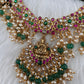 Jadau Kundan Goddess Lakshmi Short Neckline Necklace with Emerald Beads