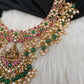 Jadau Kundan Goddess Lakshmi Short Neckline Necklace with Emerald Beads