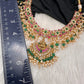 Jadau Kundan Goddess Lakshmi Short Neckline Necklace with Emerald Beads