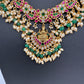 Jadau Kundan Goddess Lakshmi Short Neckline Necklace with Emerald Beads