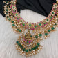 Jadau Kundan Goddess Lakshmi Short Neckline Necklace with Emerald Beads