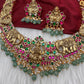 Jadau Kundan Goddess Lakshmi  Elephant Antique Matte Short Neckline Necklace