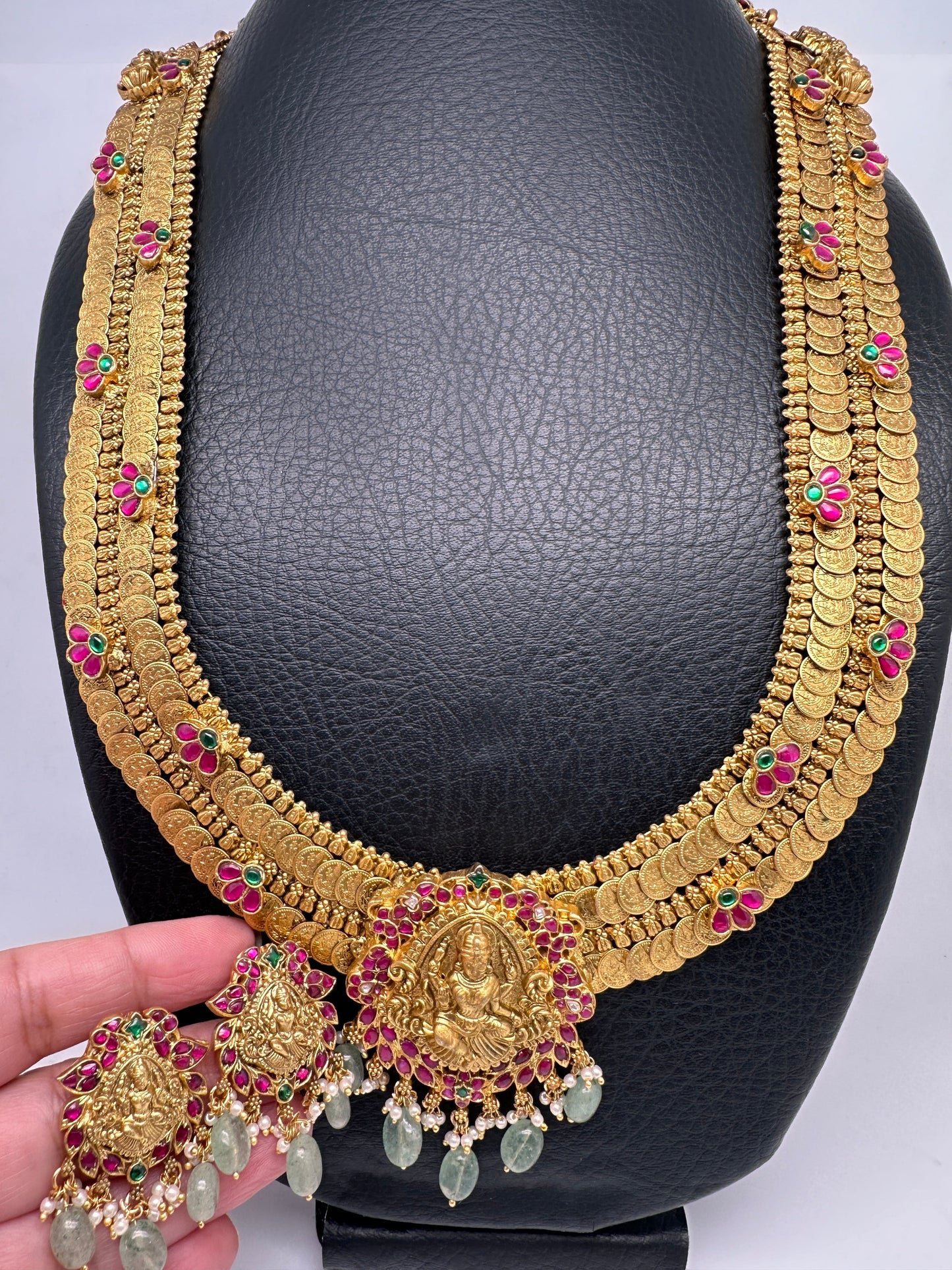 Jadau Kundan Goddess Lakshmi  Kassu Coins Long Necklace