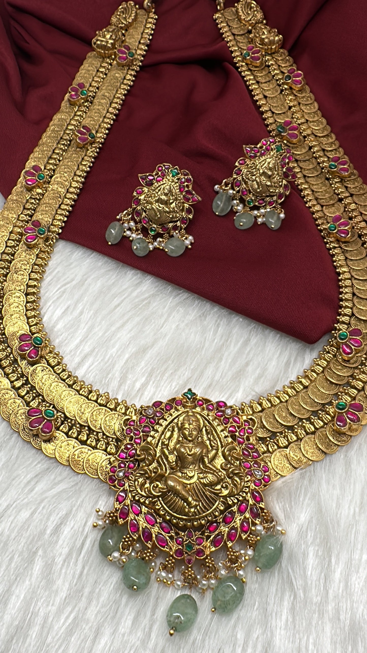 Jadau Kundan Goddess Lakshmi  Kassu Coins Long Necklace