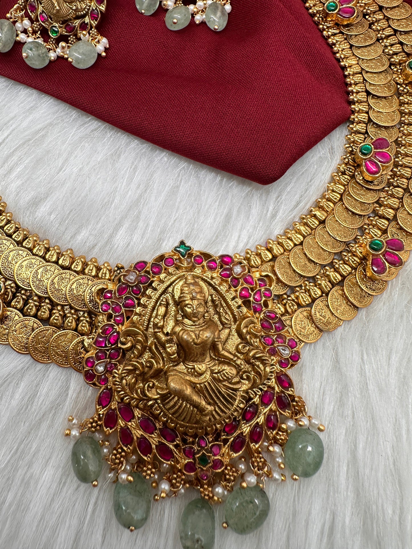 Jadau Kundan Goddess Lakshmi  Kassu Coins Long Necklace