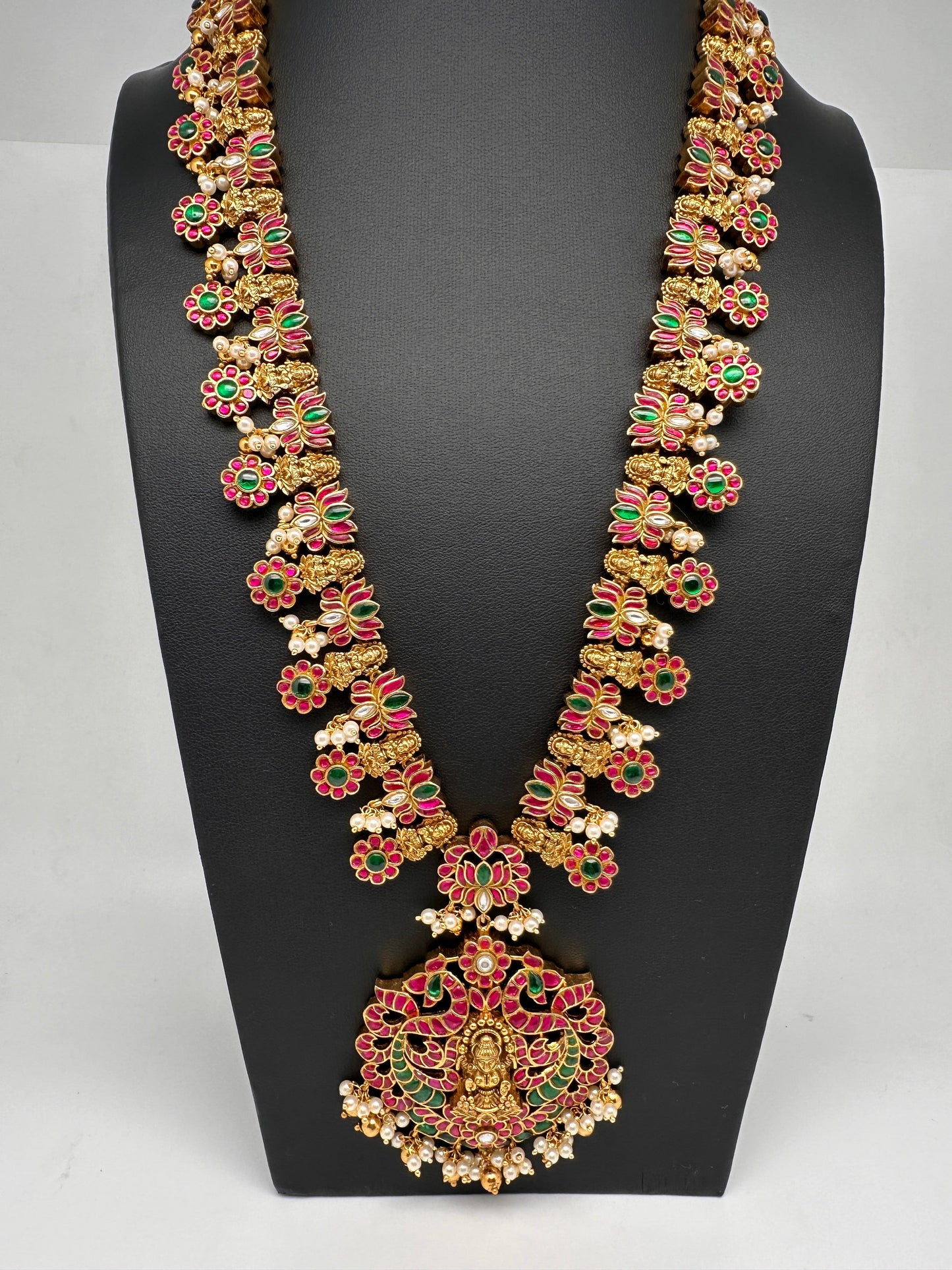 Jadau Kundan Goddess Lakshmi Lotus Long Necklace