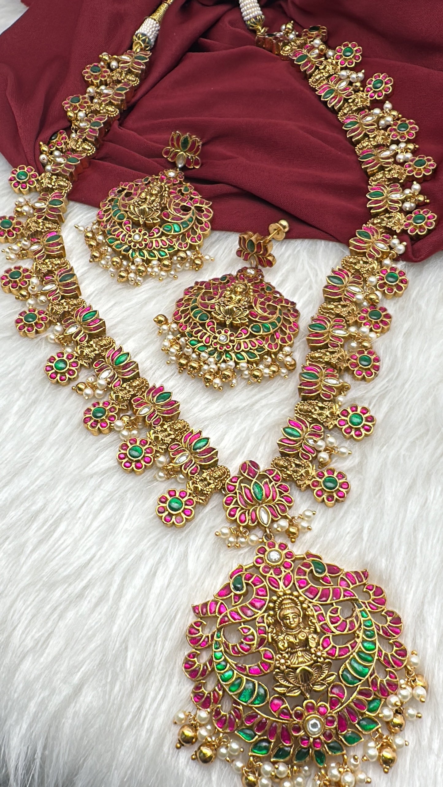 Jadau Kundan Goddess Lakshmi Lotus Long Necklace