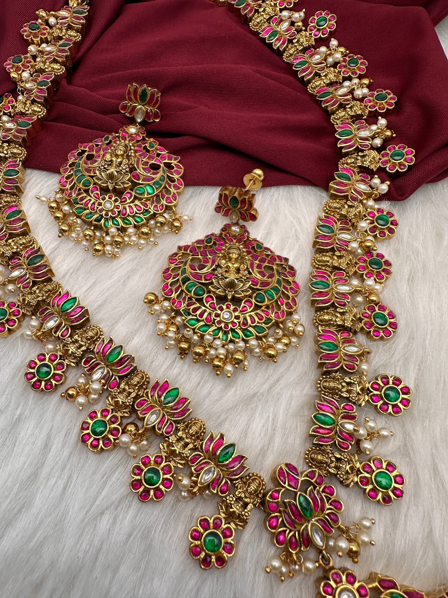 Jadau Kundan Goddess Lakshmi Lotus Long Necklace