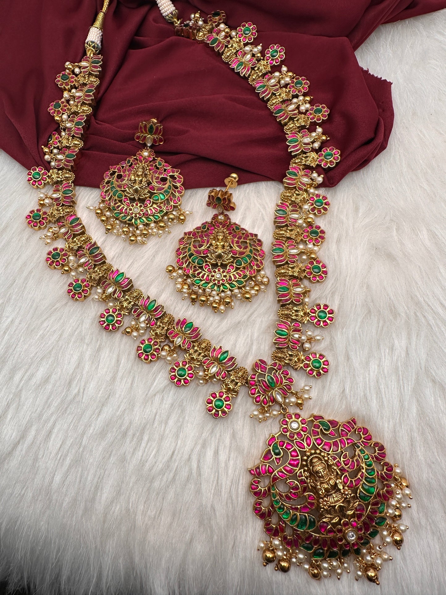 Jadau Kundan Goddess Lakshmi Lotus Long Necklace