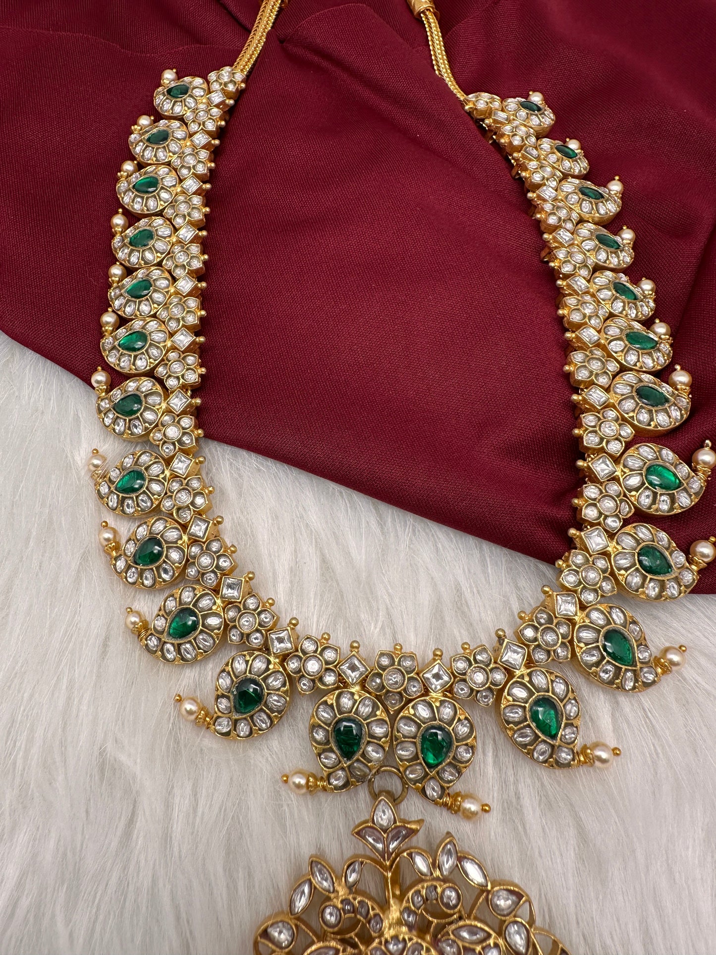 Jadau Kundan White Mango Long  Necklace with Detachable Pendent