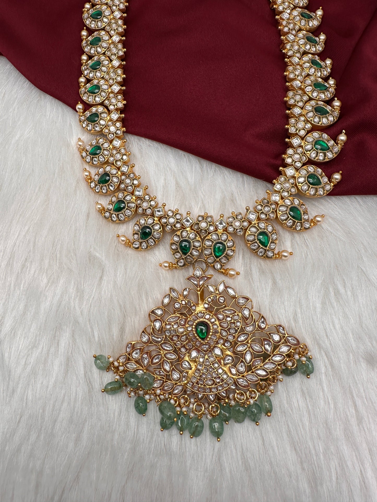 Jadau Kundan White Mango Long  Necklace with Detachable Pendent