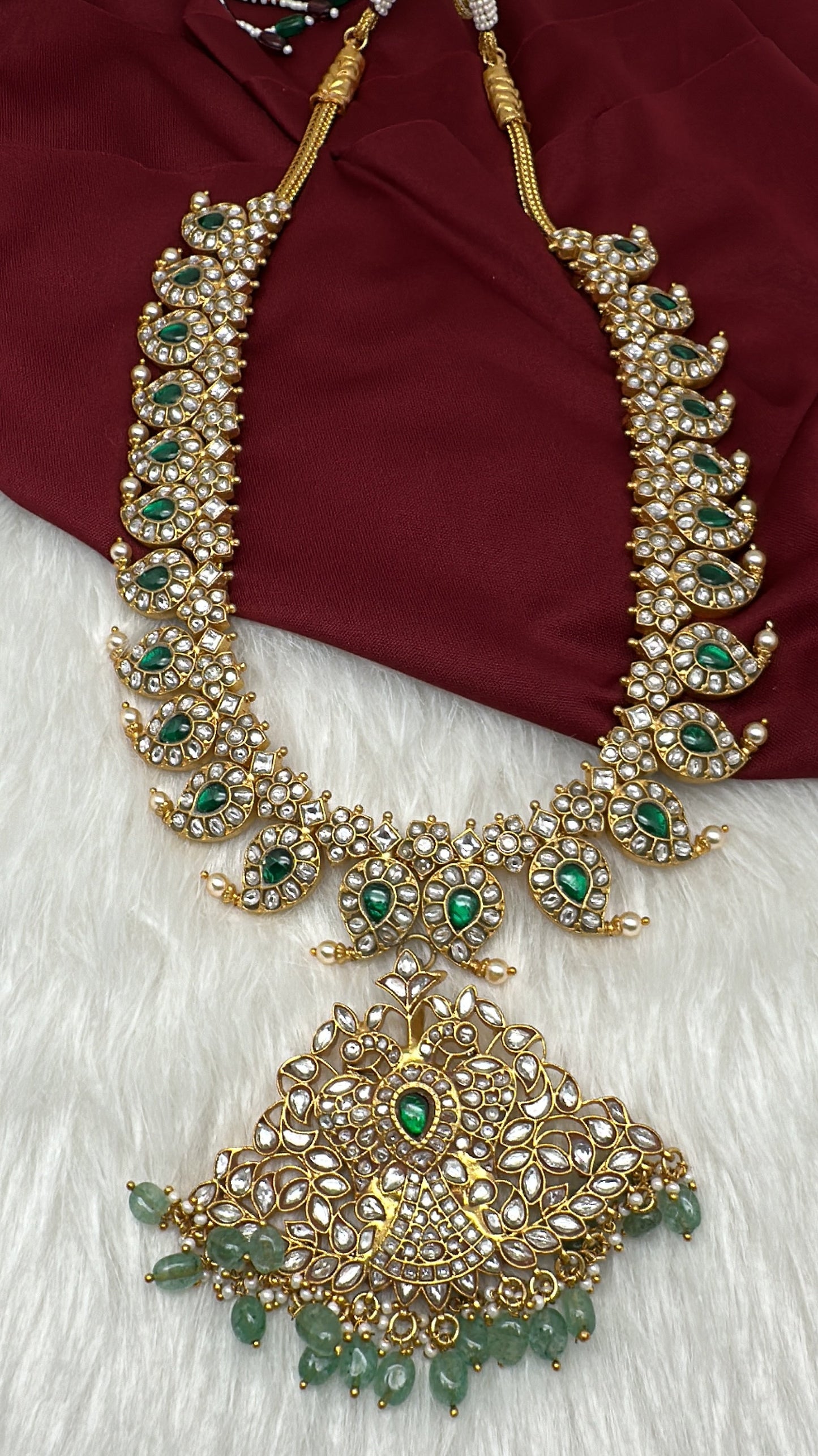 Jadau Kundan White Mango Long  Necklace with Detachable Pendent