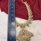 Jadau Kundan White Mango Long  Necklace with Detachable Pendent