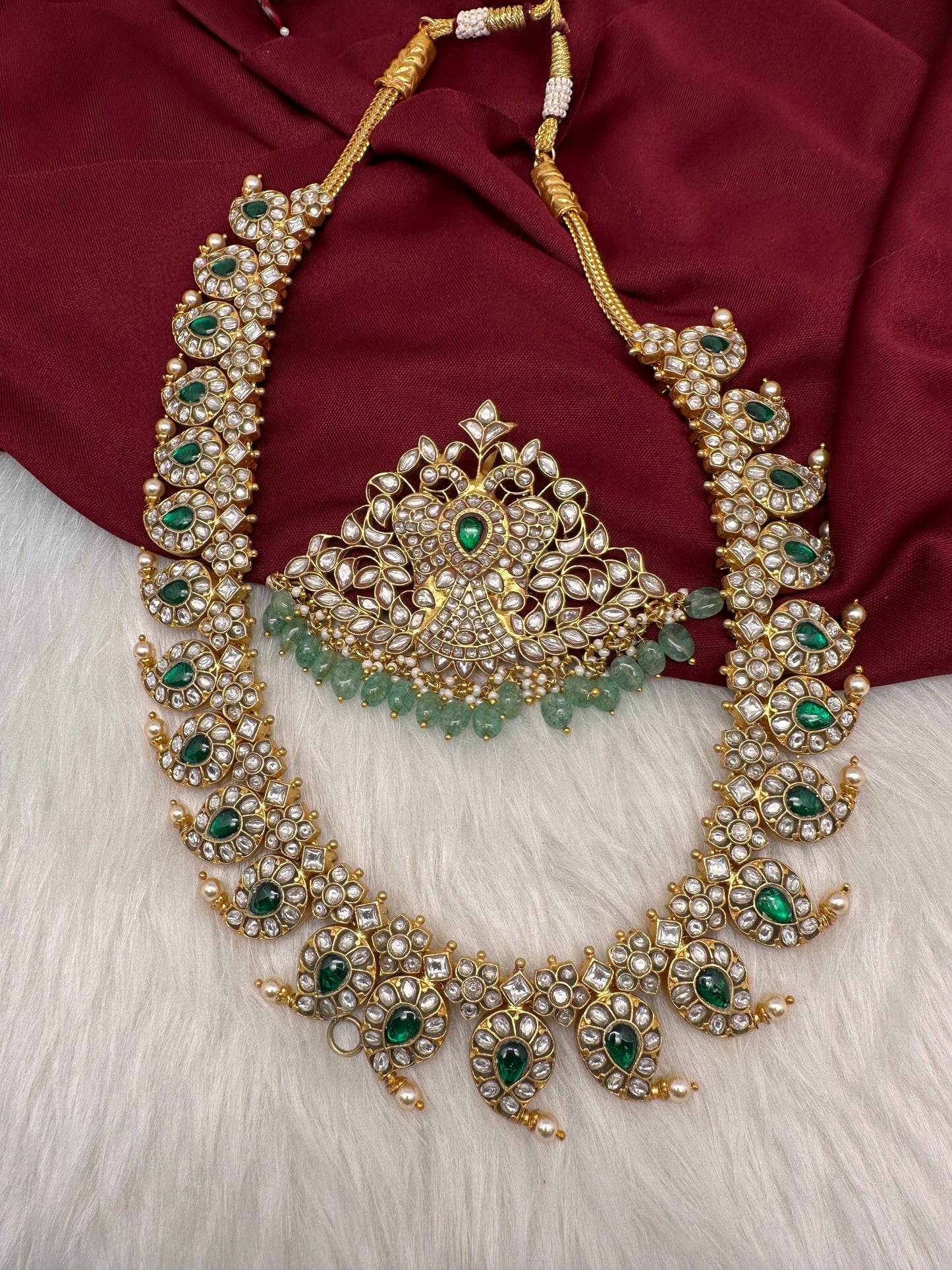 Jadau Kundan White Mango Long  Necklace with Detachable Pendent