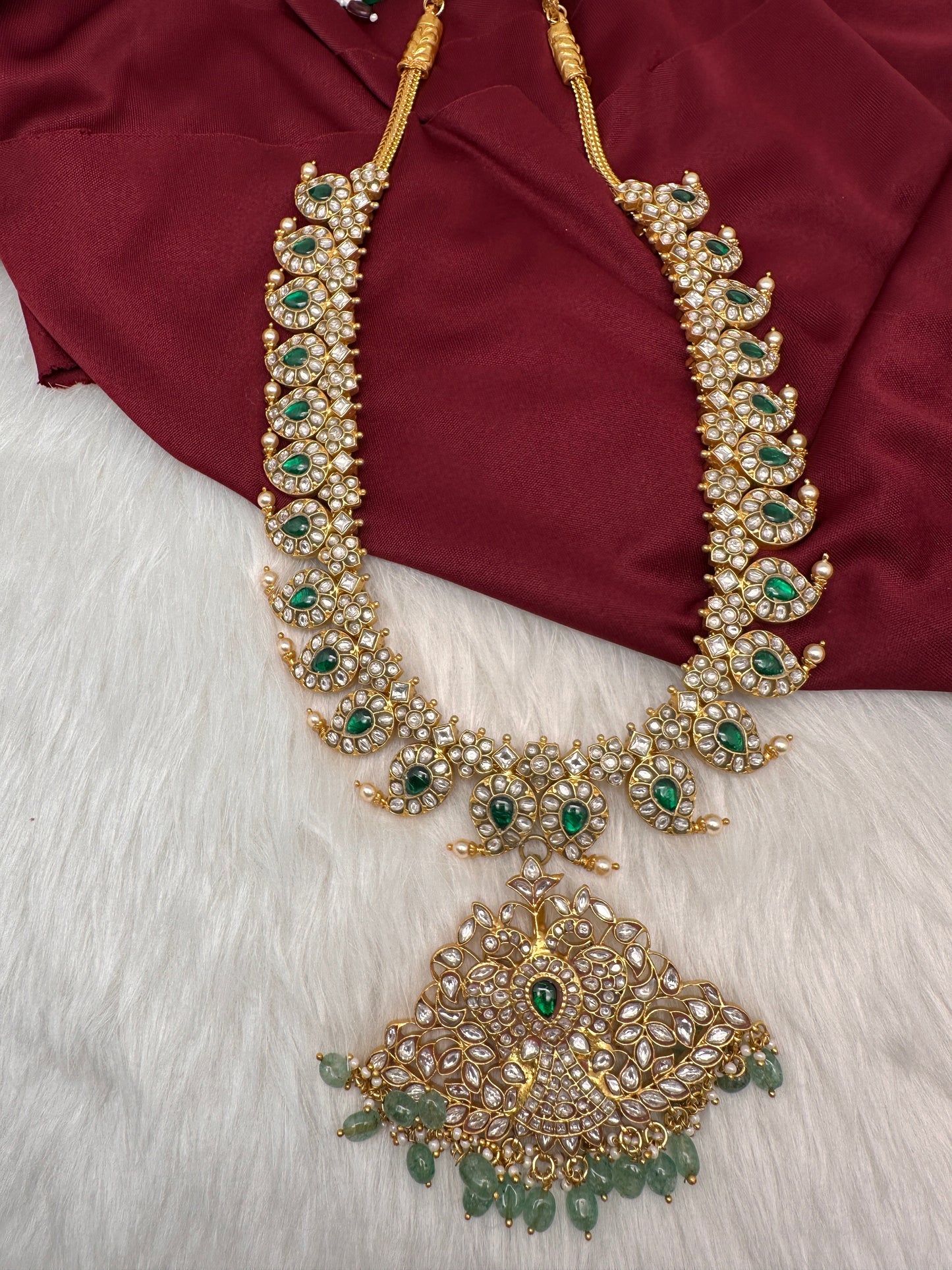 Jadau Kundan White Mango Long  Necklace with Detachable Pendent