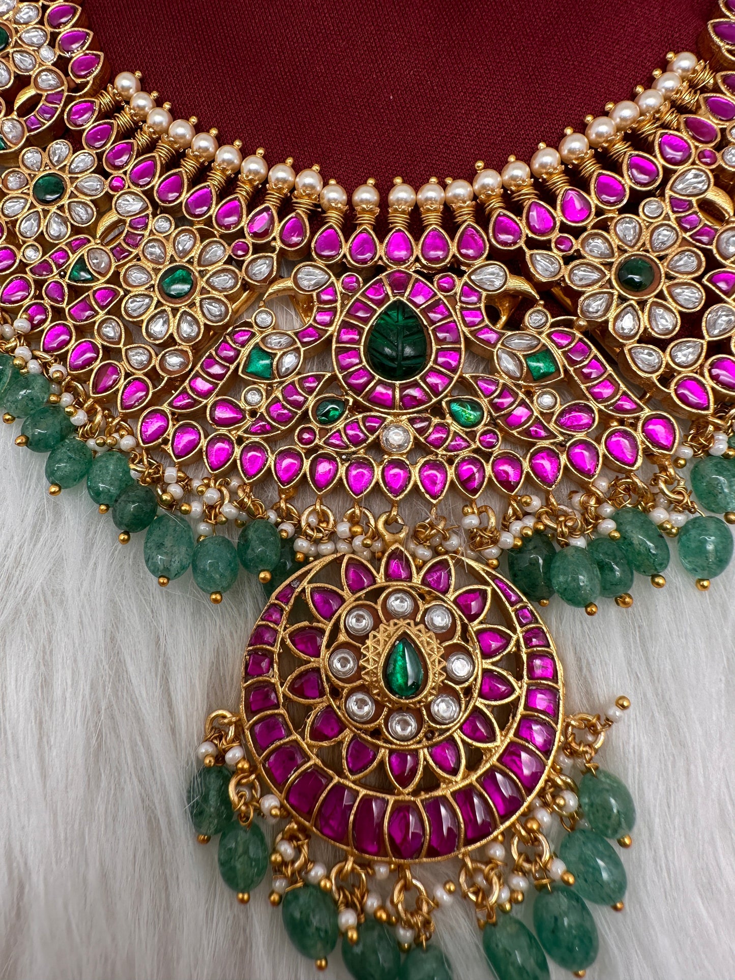 Jadau Kundan Neckline Necklace with Emerald Beads