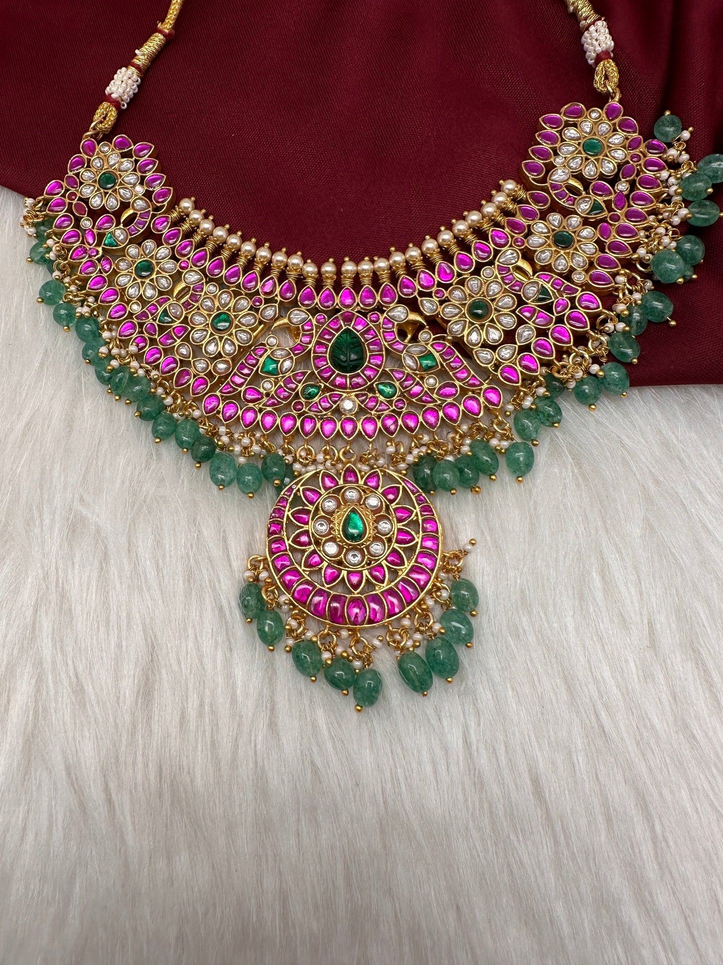 Jadau Kundan Neckline Necklace with Emerald Beads