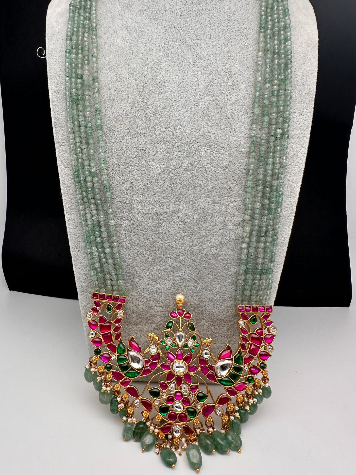 Jadau Kundan Emerald Beads Long Necklace