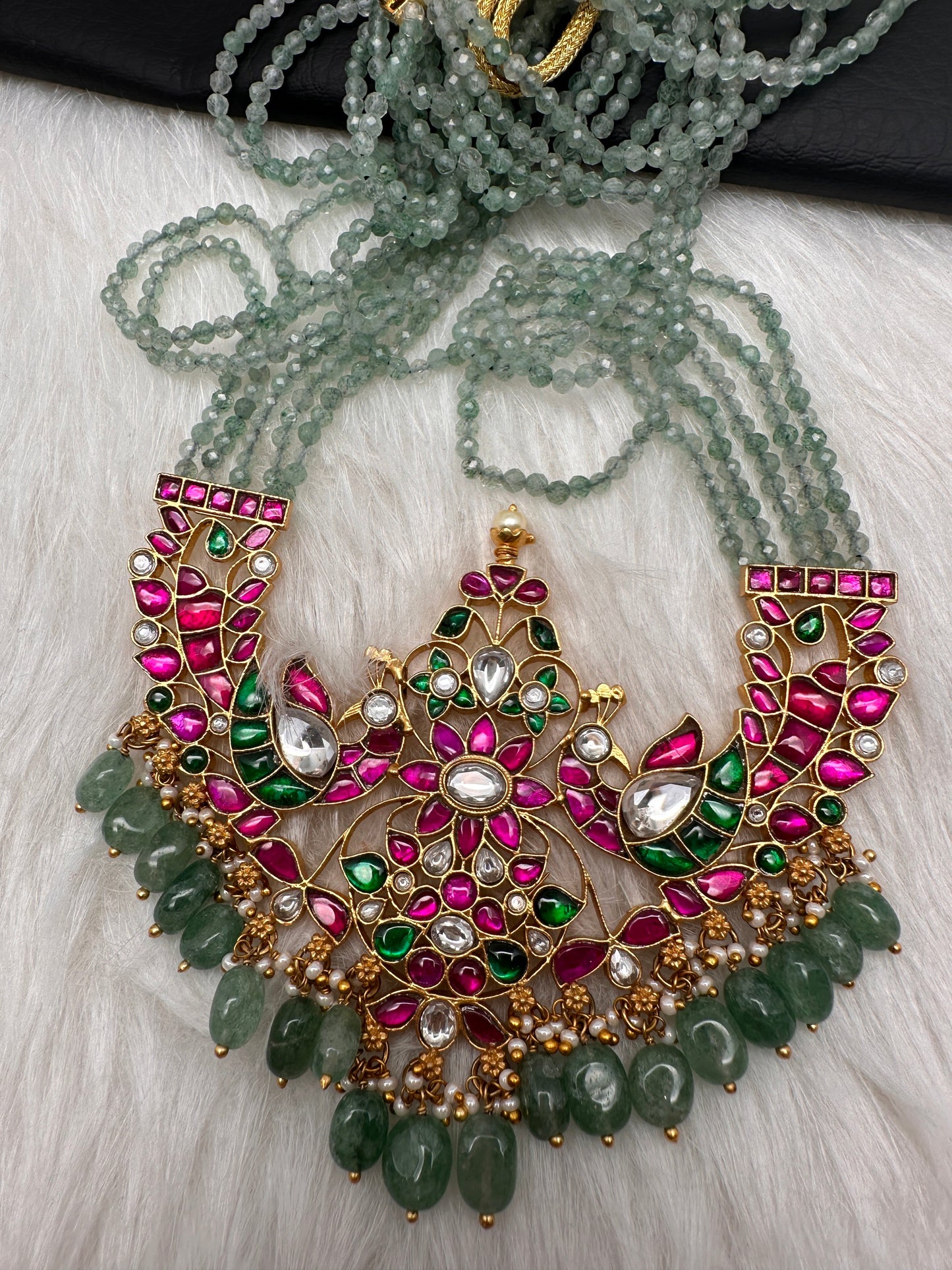 Jadau Kundan Emerald Beads Long Necklace