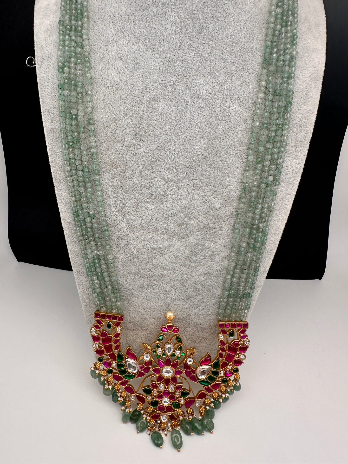 Jadau Kundan Emerald Beads Long Necklace