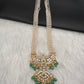 Clear Jadau Kundan Rice Pearls Emerald Beads Long Necklace