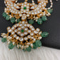 Clear Jadau Kundan Rice Pearls Emerald Beads Long Necklace