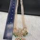 Clear Jadau Kundan Rice Pearls Emerald Beads Long Necklace